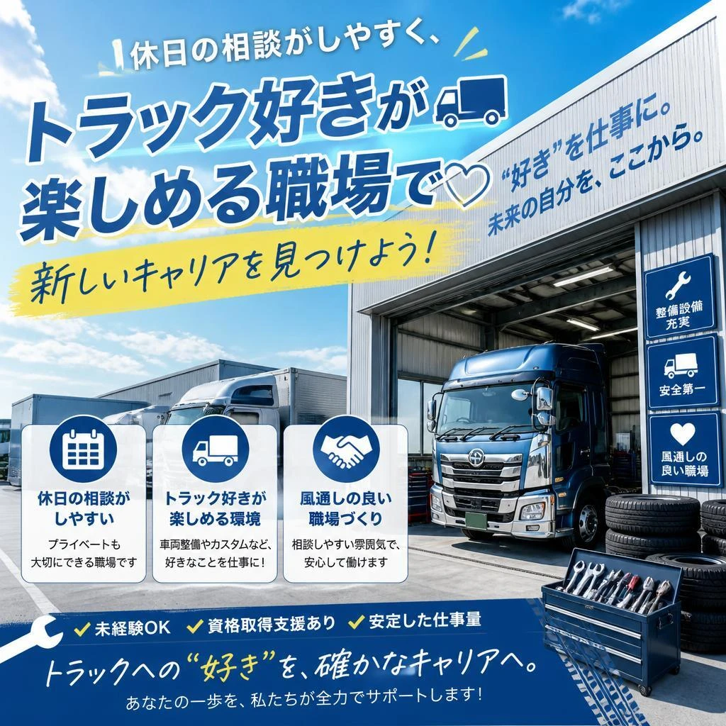 休日の相談がしやすく、トラック好きが楽しめる職場で新しいキャリアを見つけよう！